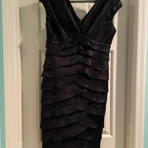adrianna papell black ruffle dress Sleeveless Collared Lace Fit And Flare Dress In Black main image 1